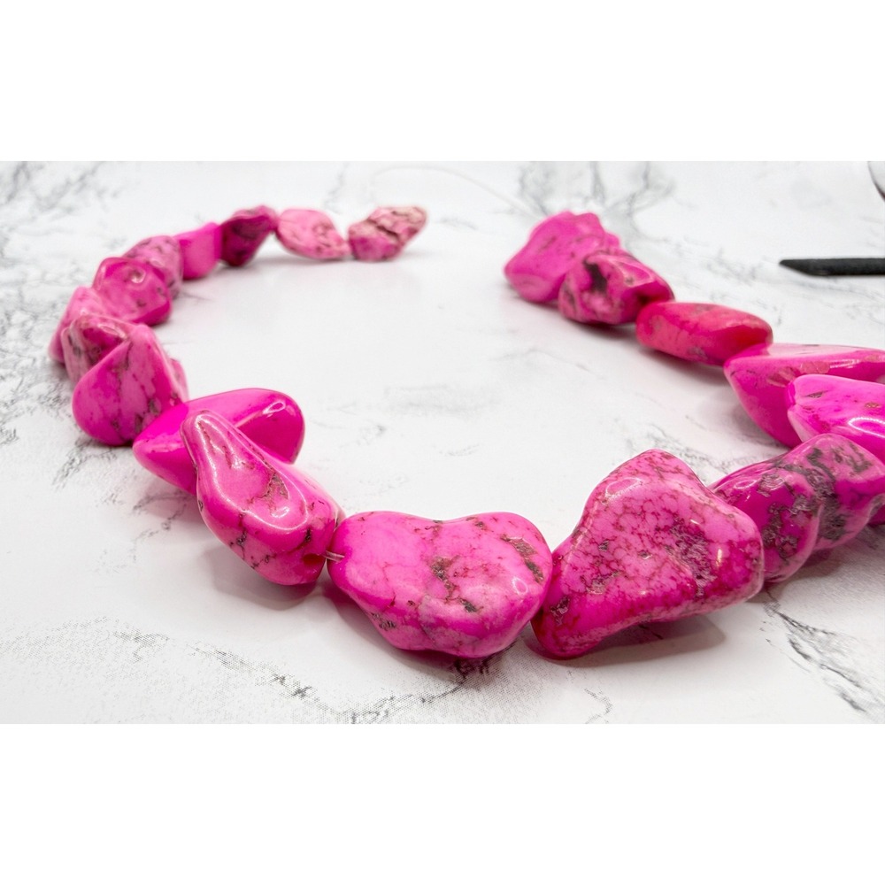 21 Dyed Pink Howlite Nuggets 16 in Chunky Statement Bead Strand